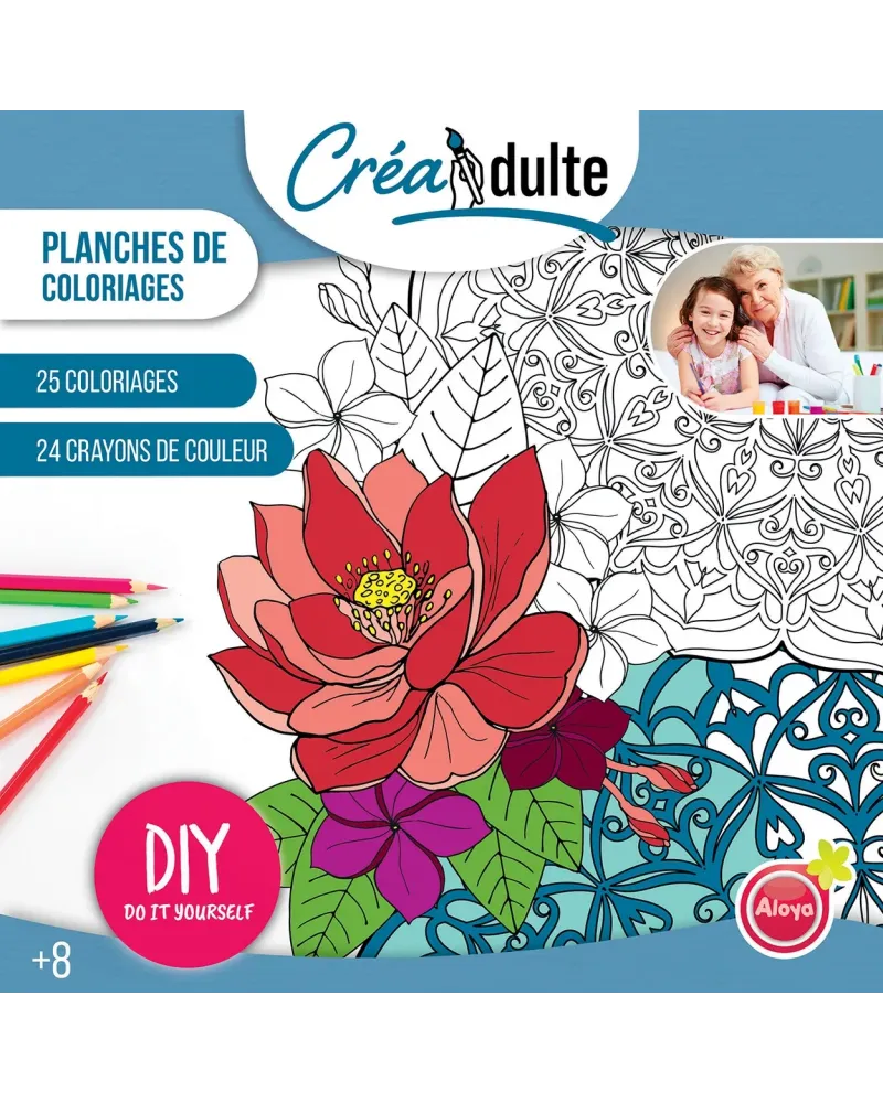 CREADULT PLANCHES DE COLORIAGE  25 coloriages et 24 crayons de coul...