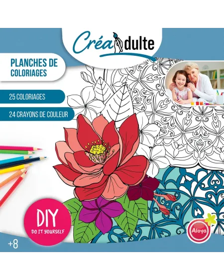 CREADULT PLANCHES DE COLORIAGE  25 coloriages et 24 crayons de coul...