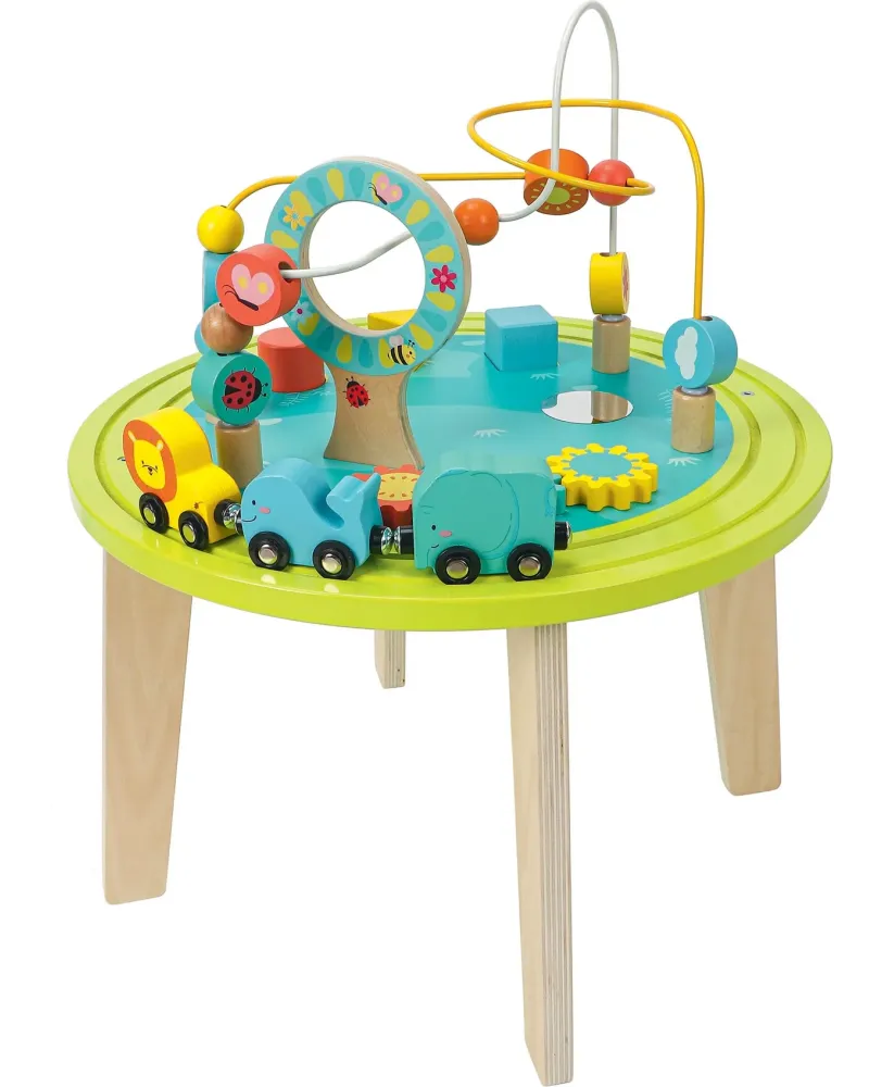 TABLE D'ACTIVITES EN BOIS  En bois. Bébé s'amuse en développant sa ...