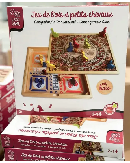 COFFRET BOIS JEU DE L OIE ET DE CHEVAUX