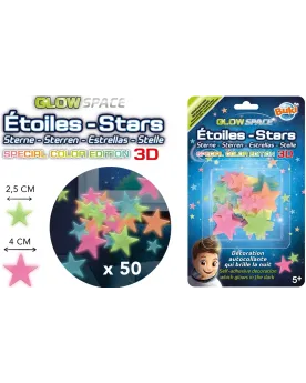 ETOILES 3D PHOSPHORESCENTES COULEUR