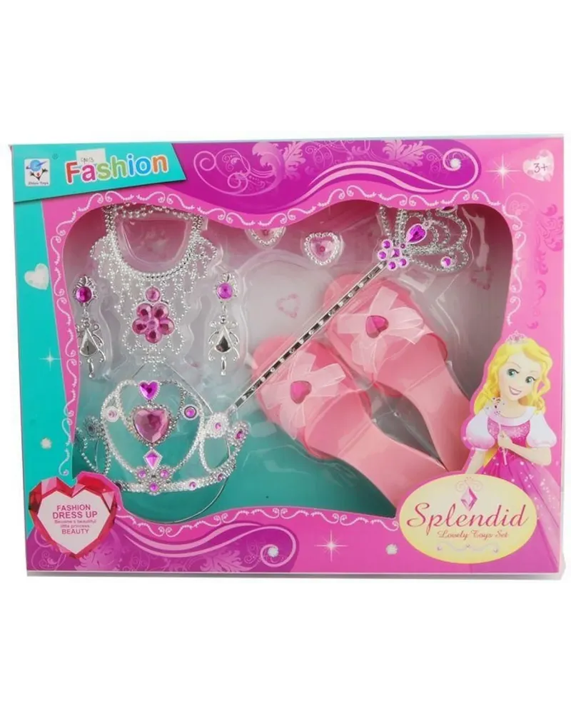 SET COMPLET ACCES PRINCESSE ROSE  Avec diadème, bijoux, baguette et...