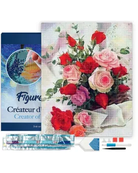BRODERIE DIAMANT ROSE BELLES FLEURS+CHAS Une toile sur cadre avec l...