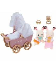 JUMEAUX LAPIN CHOCOLAT POUSSETTE DOUBLE